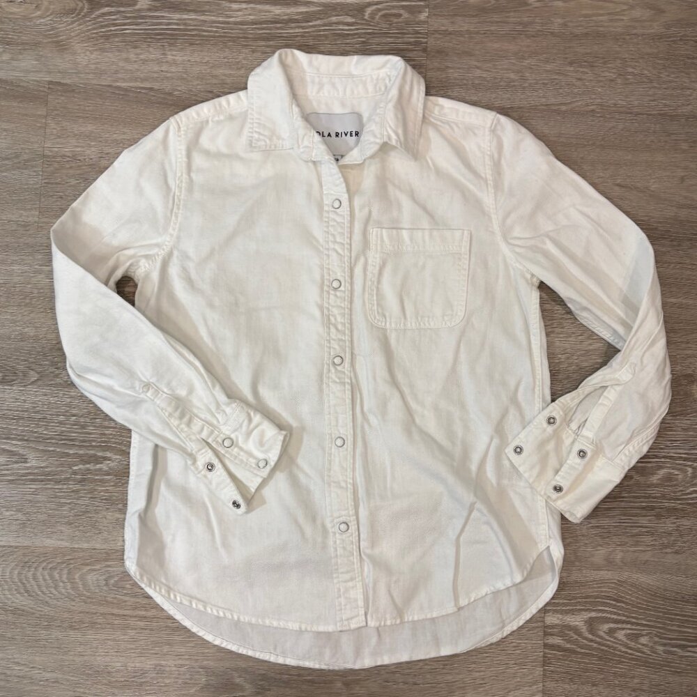 Anthropologie Lola River Women's Button Up Twill Cotton White Shirt Size XS
